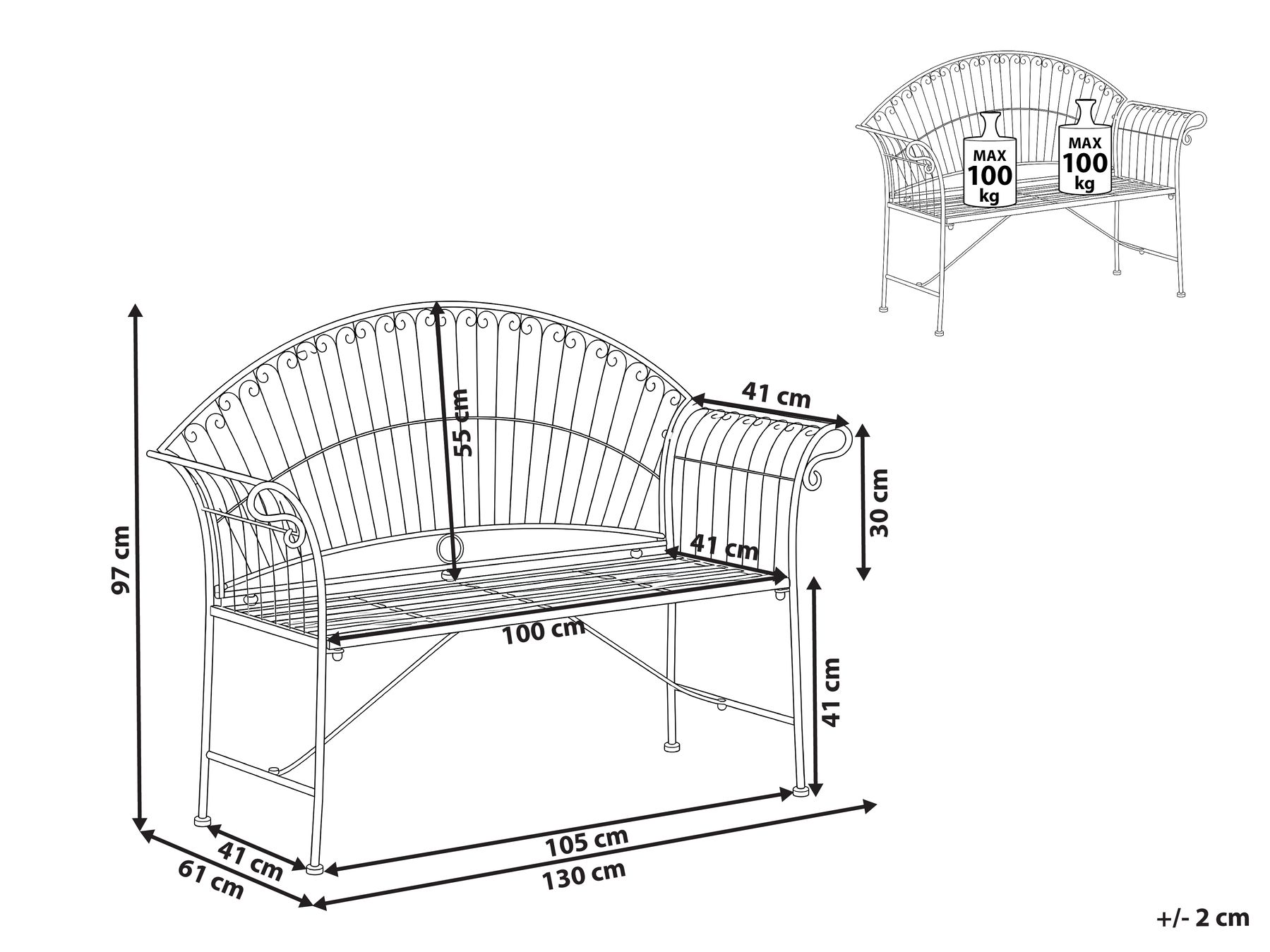 Gartenbank GUALEA 130 cm Metall Cremeweiß_1108125