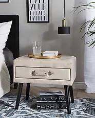 1 Drawer Bedside Table EUROSTAR Faux Leather Beige_1168381