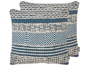 Dekokissen 2er Set DEWBERRY 45 x 45 cm Baumwolle Blau Geometrisches Muster_816943