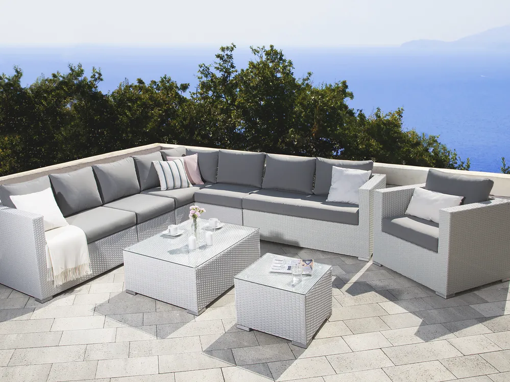 Garden Lounge Set with Table 8 Seater XXL Modular PE Rattan White Right Hand_66114