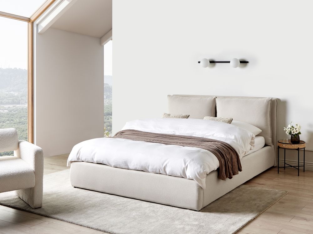 Ottoman Bed BAJONNA Fabric Beige 160 x 200 cm (EU King Size)