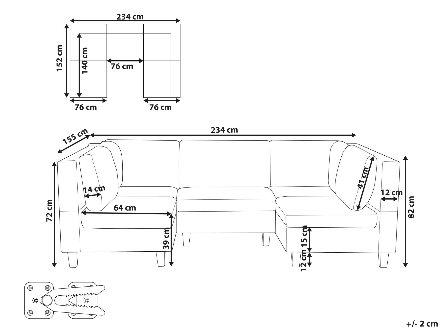 U-förmiges Modulsofa 5-Sitzer UNSTAD Stoff Dunkelgrün_893445