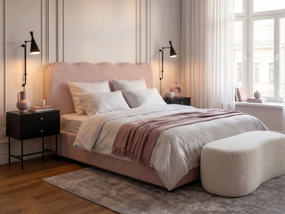 Bett mit Stauraum NANTERRE Stoff Pastellrosa 180 x 200 cm