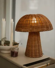 Tischlampe Pilz ALERO Rattan Naturfarben_1035836