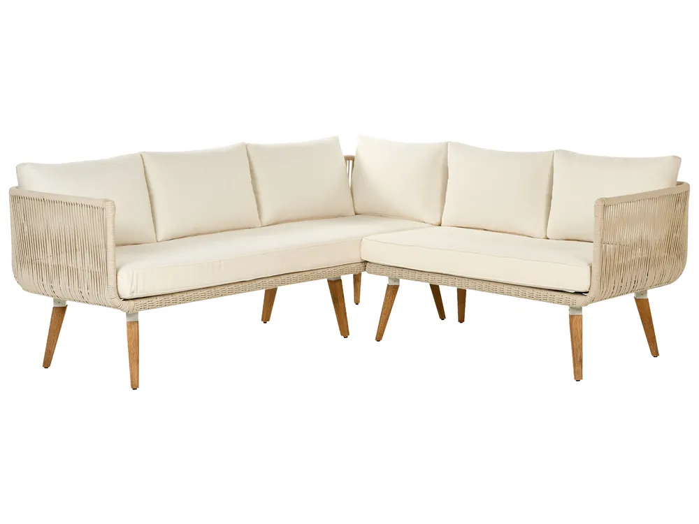 Garten Ecksofa mit Tisch 5-Sitzer ALCAMO Akazienholz Hellbeige linksseitig_862447