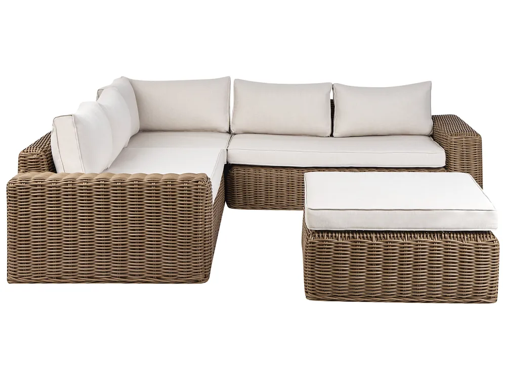 Garten Ecksofa mit Ottomane 6-Sitzer PALERMO modular Polyrattan Braun