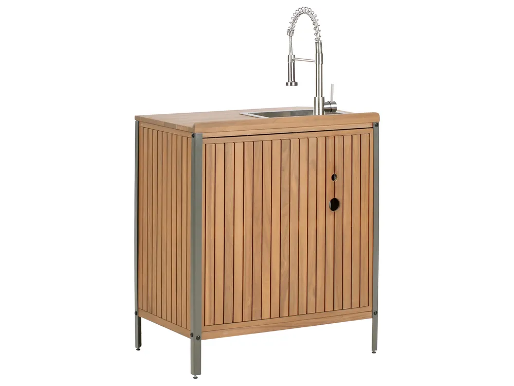 Outdoor-Küche 3er Set mit Spüle IVREA Braun / Silber zertifiziertes Akazienholz_988379