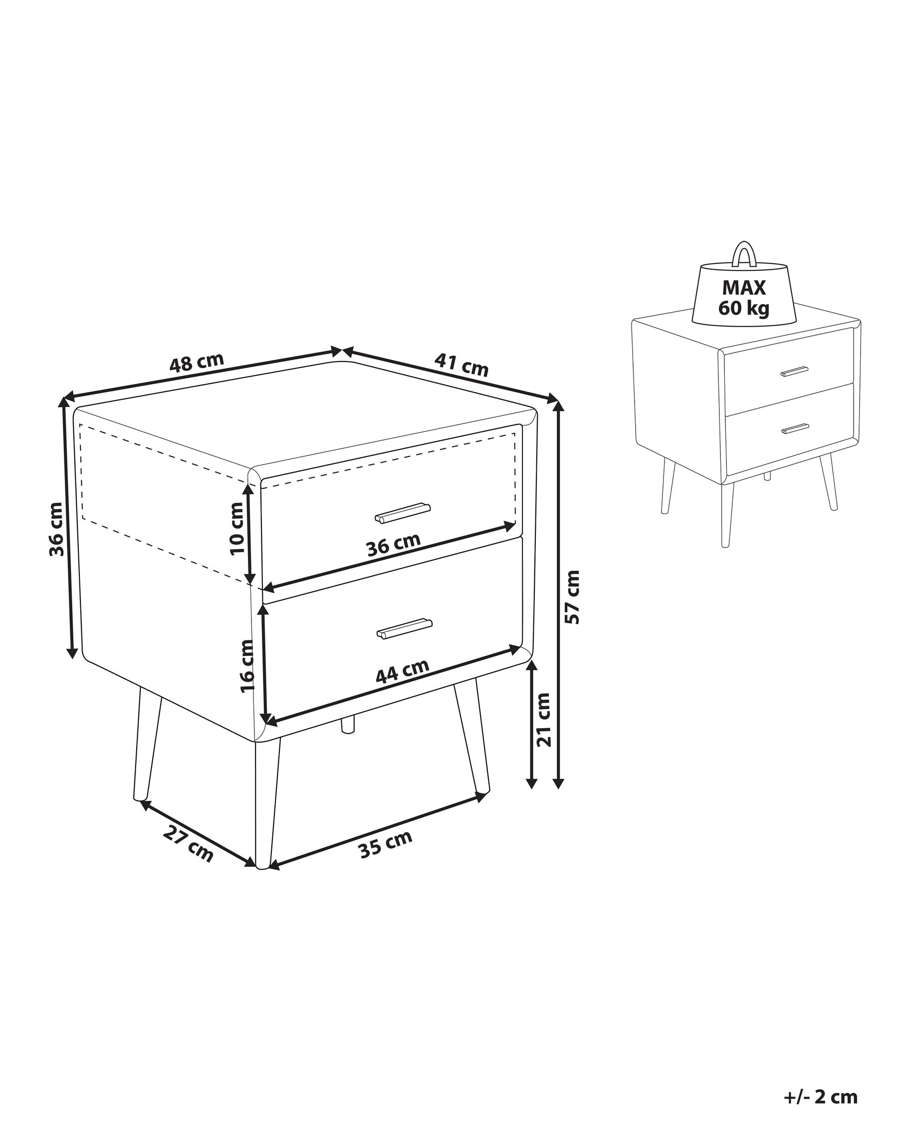 2 Drawer Bedside Table ESSONNE Faux Leather Grey_820936