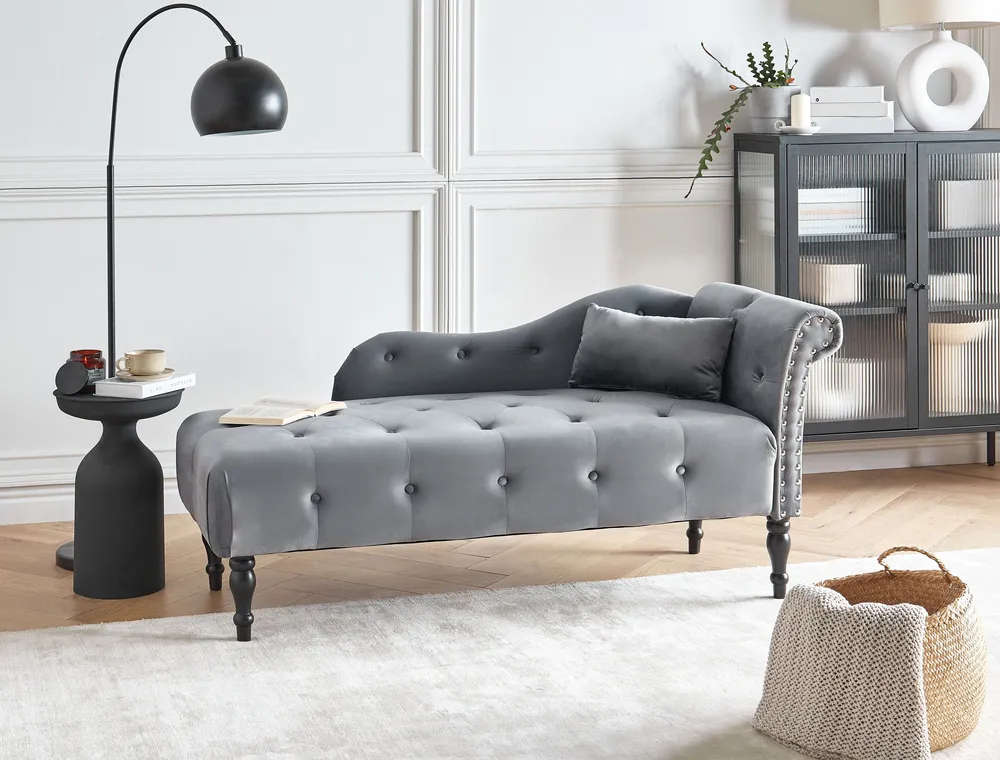 Rechtsseitige Chaiselongue IVRY Samtstoff Grau