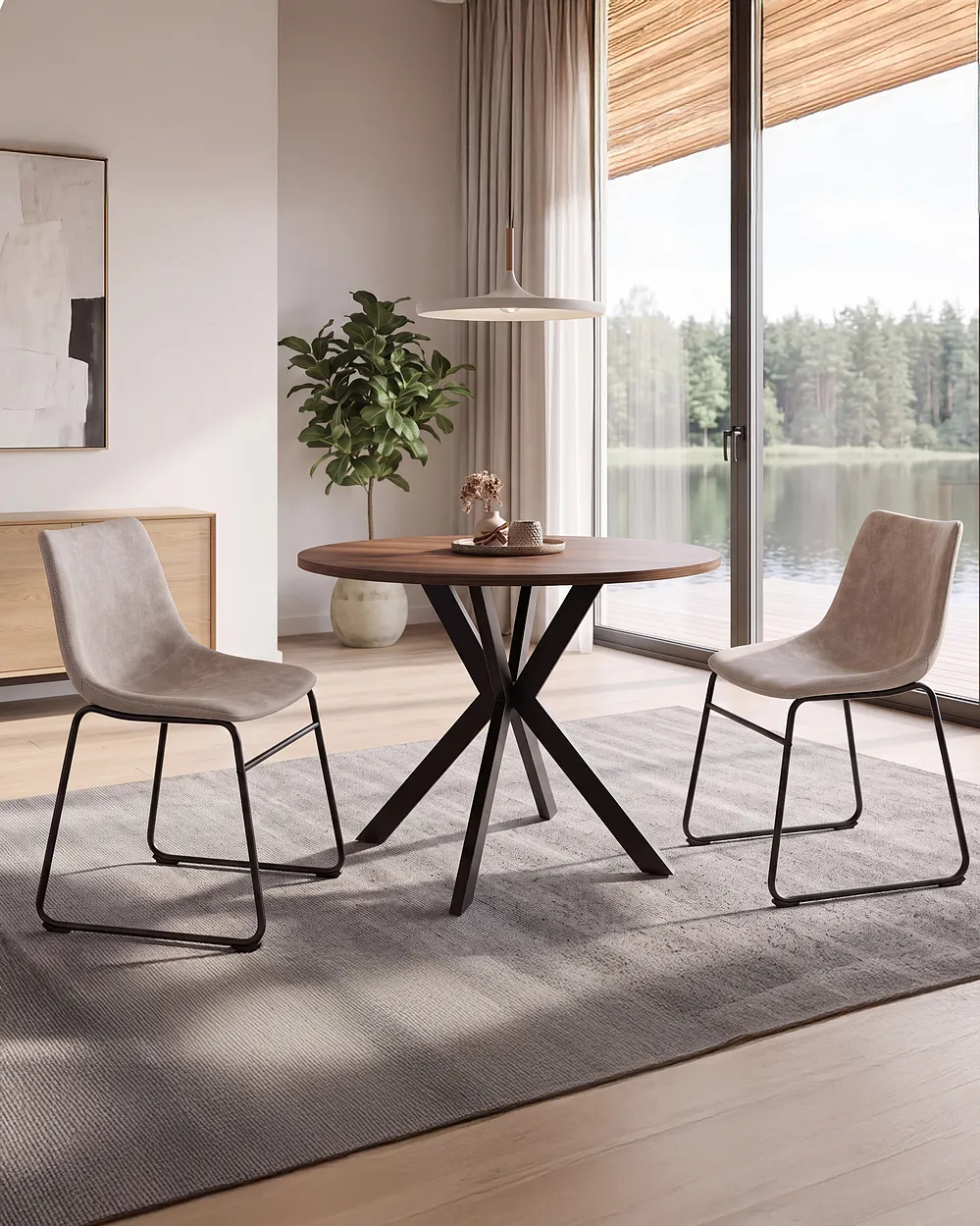 Set of 2 Dining Chairs BATAVIA Fabric Beige_1151301