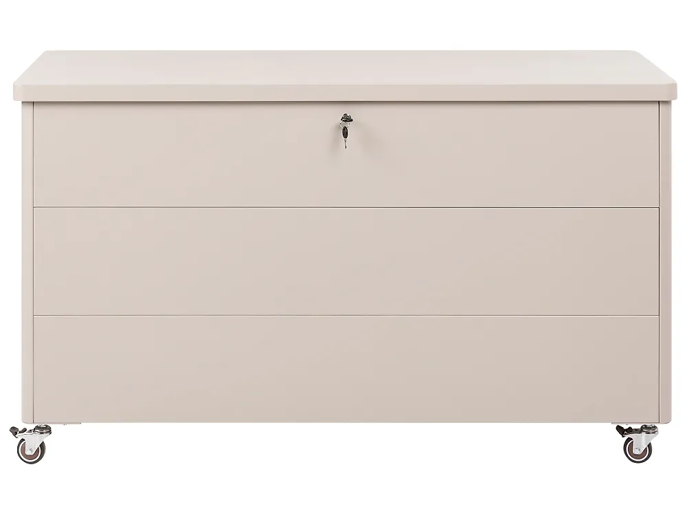 Aufbewahrungsbox KYMI 136 cm 55 cm Metall mit Rädern Beige_1172870