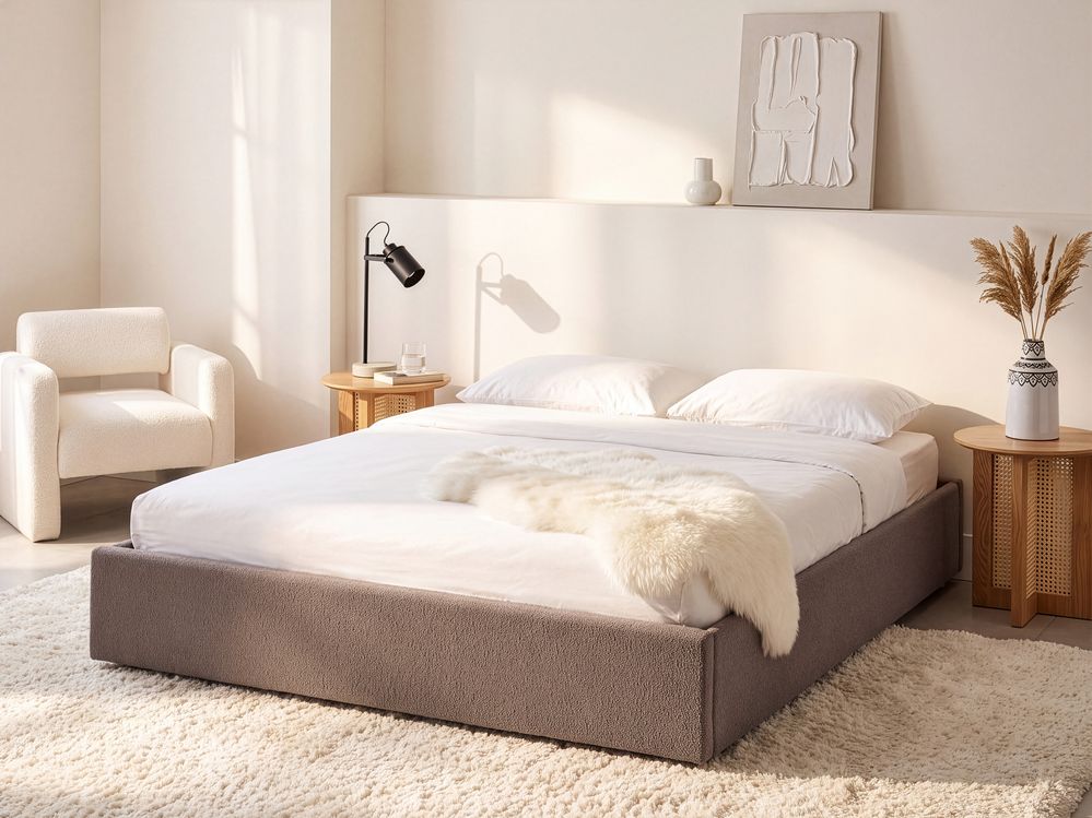 Ottoman Bed without Headboard DINAN Boucle Taupe 180 x 200 cm (EU Super King)