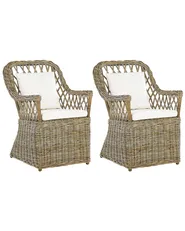 Gartensessel 2er Set mit Auflagen MAROS Rattan Naturfarben_824030