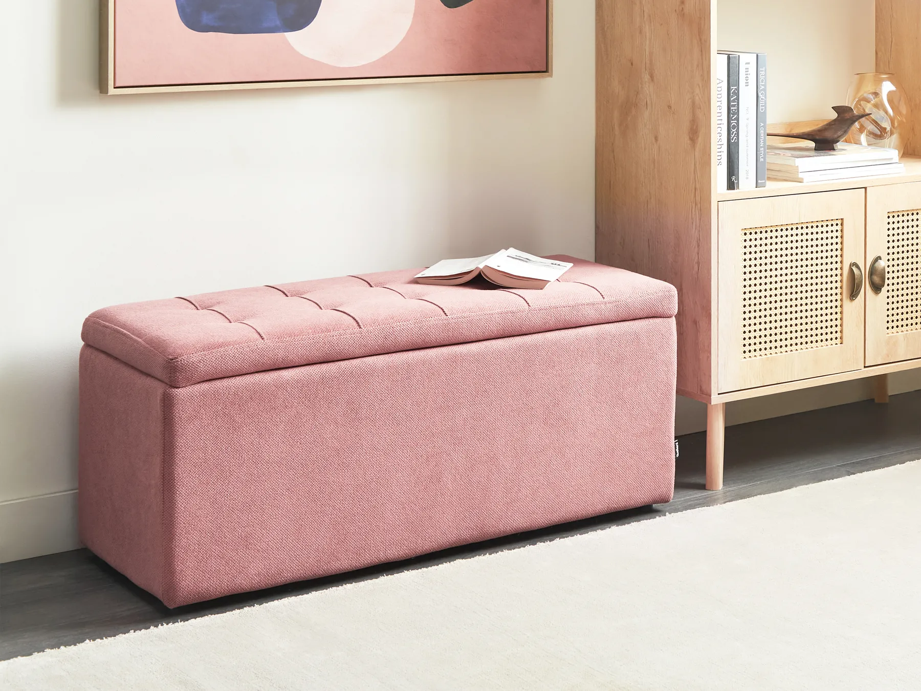 Ottomane mit Stauraum OREM Stoff Rosa_924276