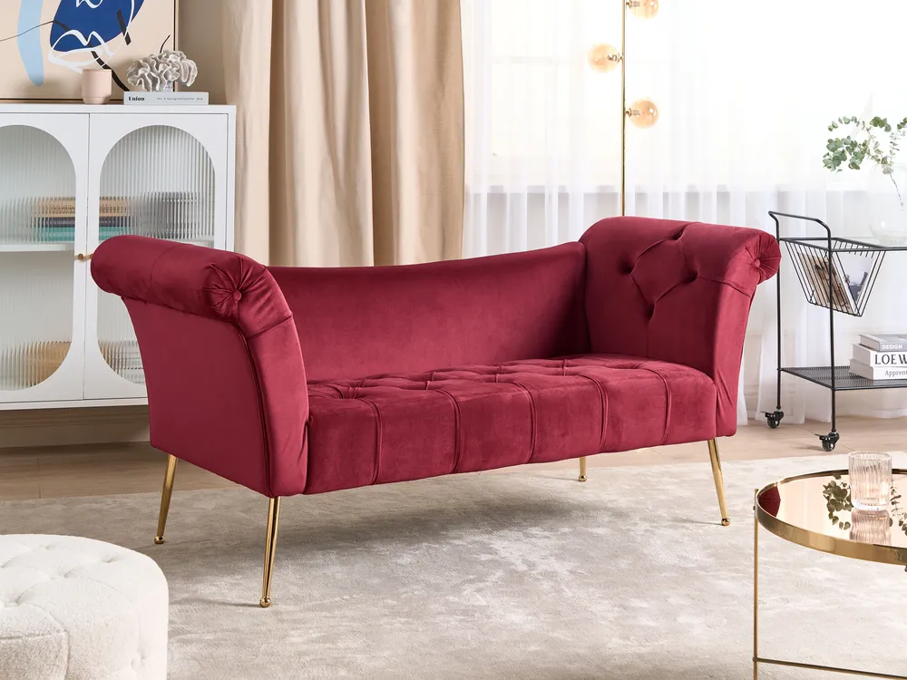 Chaiselongue NANTILLY Samtstoff Dunkelrot
