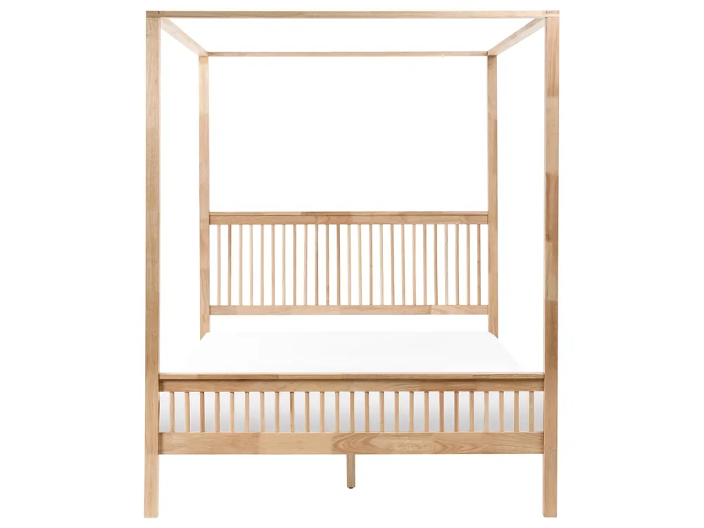 Four Poster Bed Wood HARFLEUR 160 x 200 cm (EU King Size) Light Brown_1023275