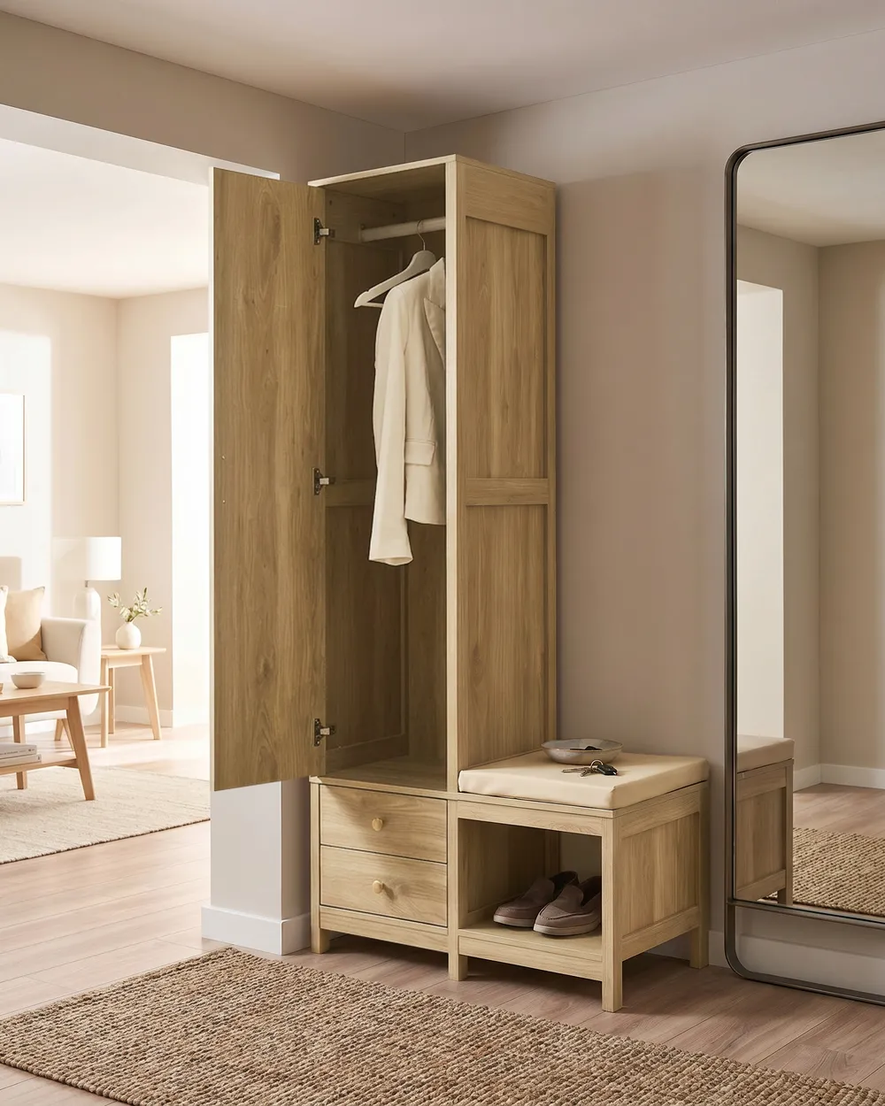 Hallway Wardrobe with Bench GRAFTON Light Brown_1080323