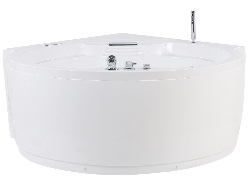Whirlwanne Eckmodell mit LED MILANO 181 x 150 cm mit Bluetooth-Lautsprecher Weiß