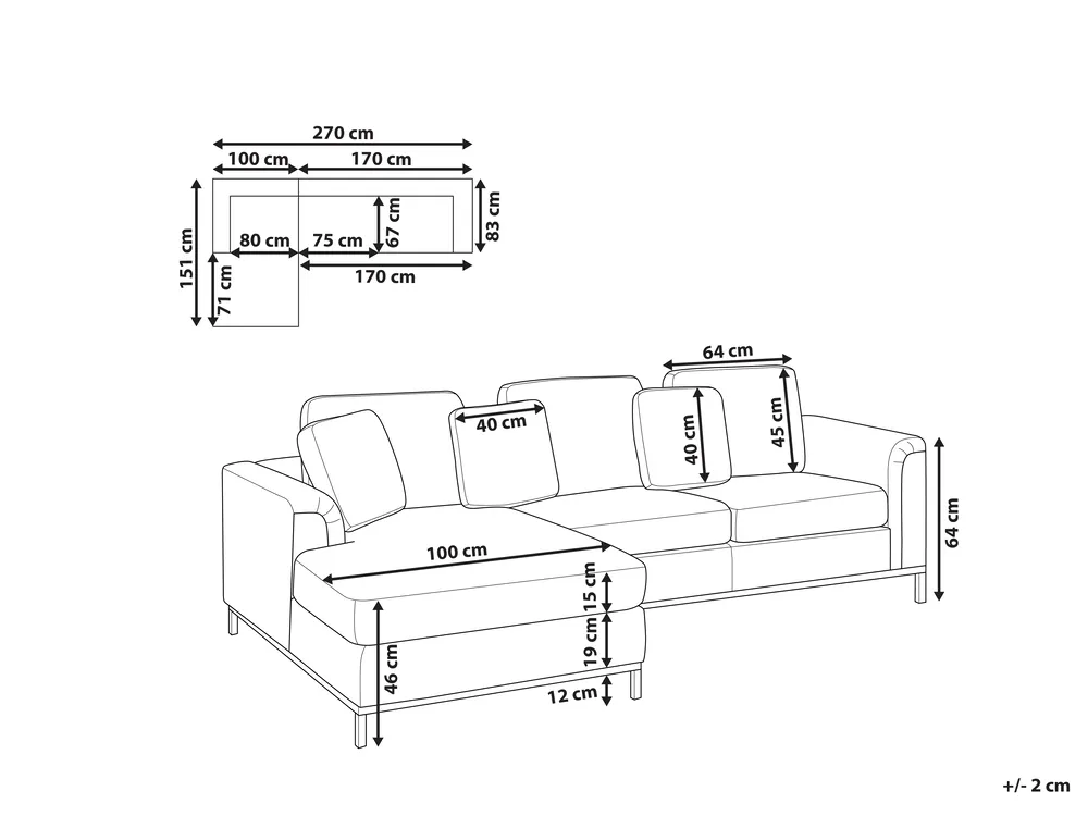 Ecksofa 4-Sitzer OSLO Samtstoff Grau rechtsseitig_810998