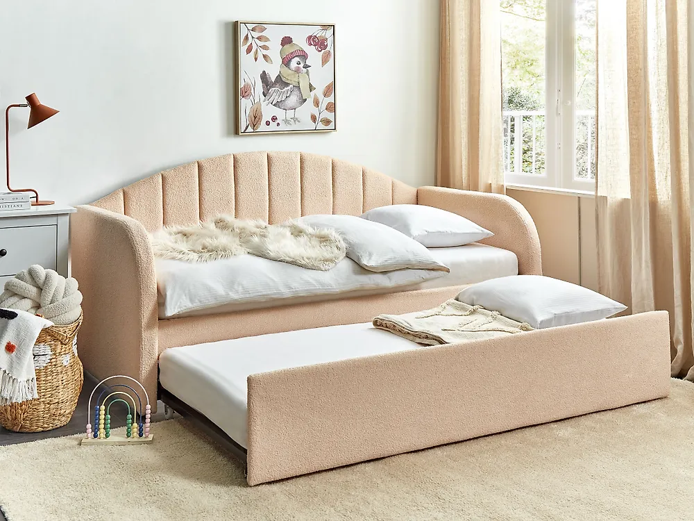Ausziehbett Bouclé EYBURIE 90 x 200 cm Pfirsichrosa_1185087