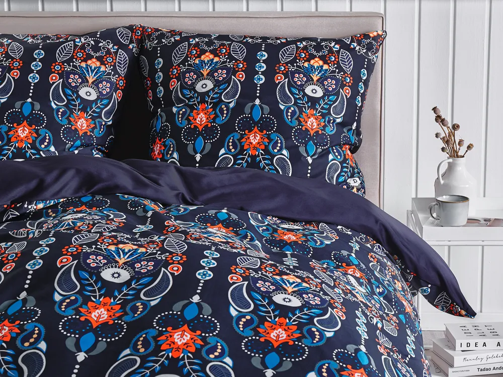 Bettwäsche-Set MADRONA 155 x 220 cm Baumwollsatin Dunkelblau_803111