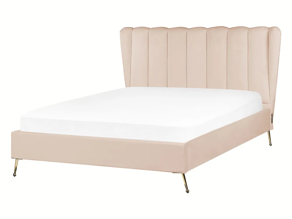 Bett mit Lattenrost Samtstoff MIRIBEL 140 x 200 cm Beige