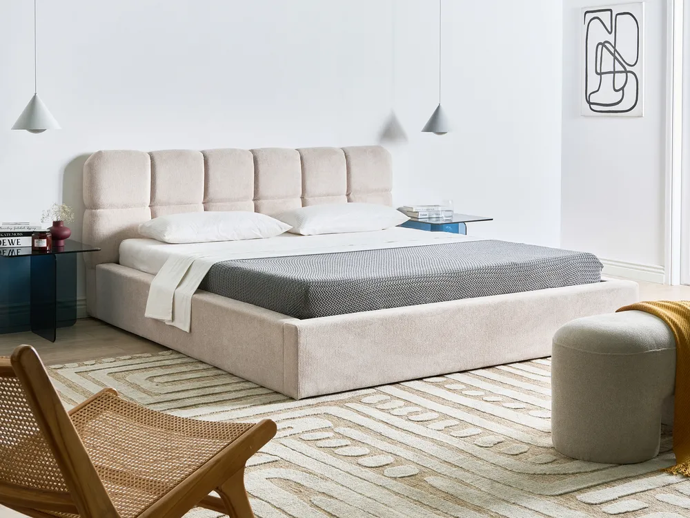 Bett mit Stauraum BASTON Stoff Hellbeige 180 x 200 cm