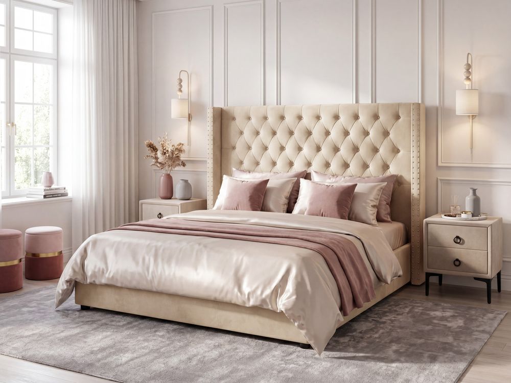 Ottoman Bed LUBBON Velvet Beige 180 x 200 cm (EU Super King)