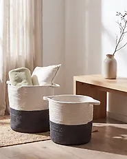 Aufbewahrungskorb 2er Set PAZHA Baumwolle Schwarz_1178520