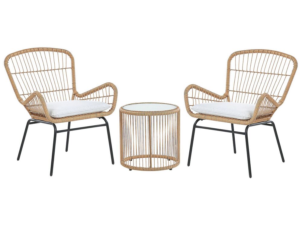 Bistro Set with Cushions LABICO PE Rattan Light Brown