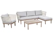 Lounge Set mit Tisch 4-Sitzer CREMONA Akazienholz Braun / Grau linksseitig_1099476