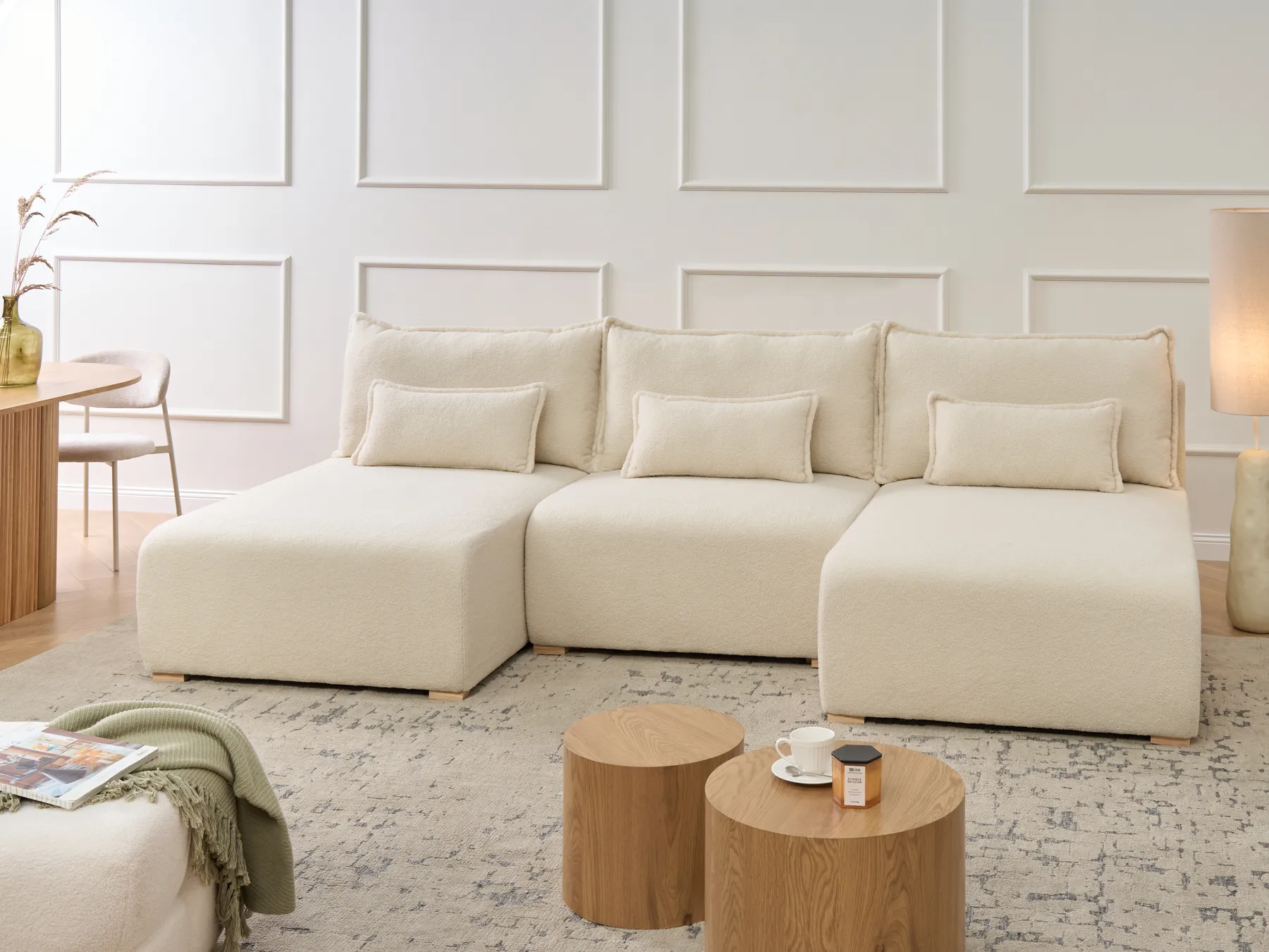 Modular U-Shape Sofa NERBO Boucle Off-White_1033979
