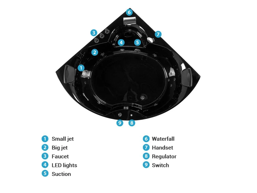 Corner Hot Tub with LED SENADO 2050 x 1500 mm Black_781369