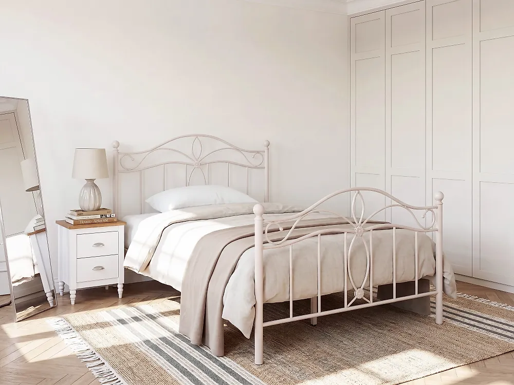 Bett mit Lattenrost Metall ANTLIA 120 x 200 cm Hellbeige_1165261