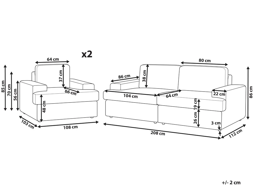 Sofa Set 5-Sitzer ALLA Stoff Hellgrau_893877