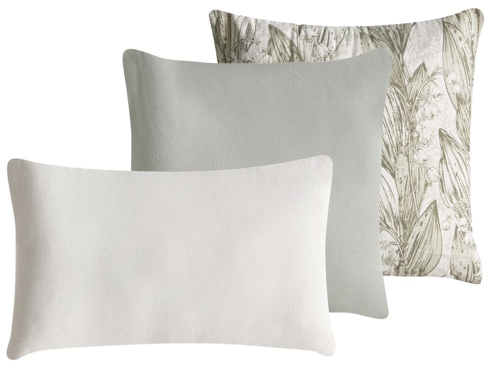 Lot de 3 coussins décoratifs XYLOPIA 30 x 50 cm 45 x 45 cm Coton Vert Motif floral