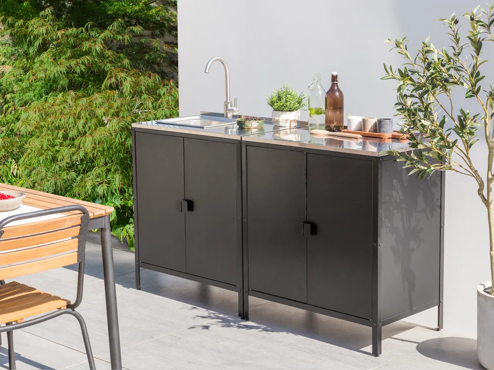 Outdoor-Küche 2er Set mit Spüle VILAMA Schwarz Metall