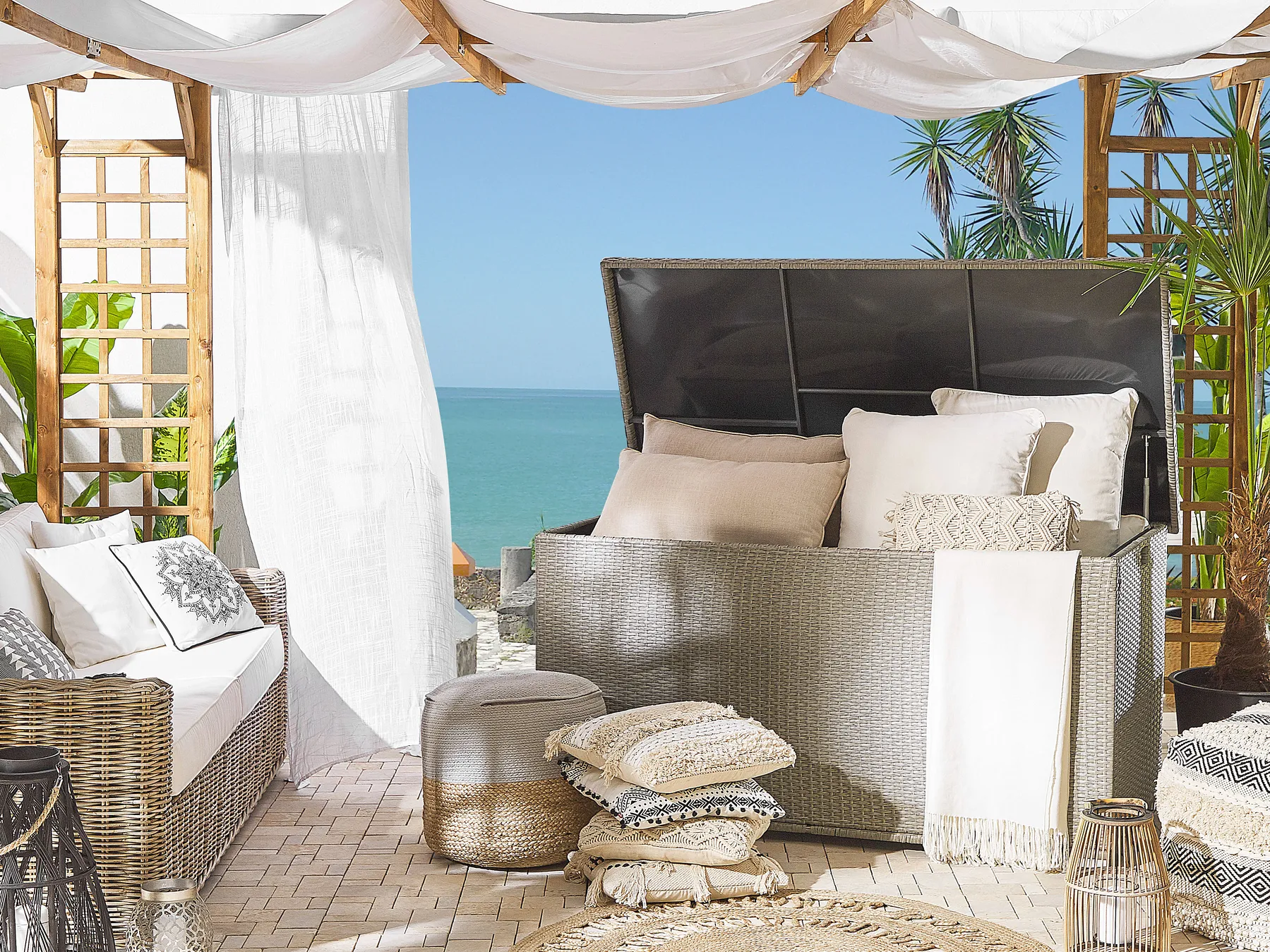 Aufbewahrungsbox MODENA 155 cm 75 cm Polyrattan Taupe_776475