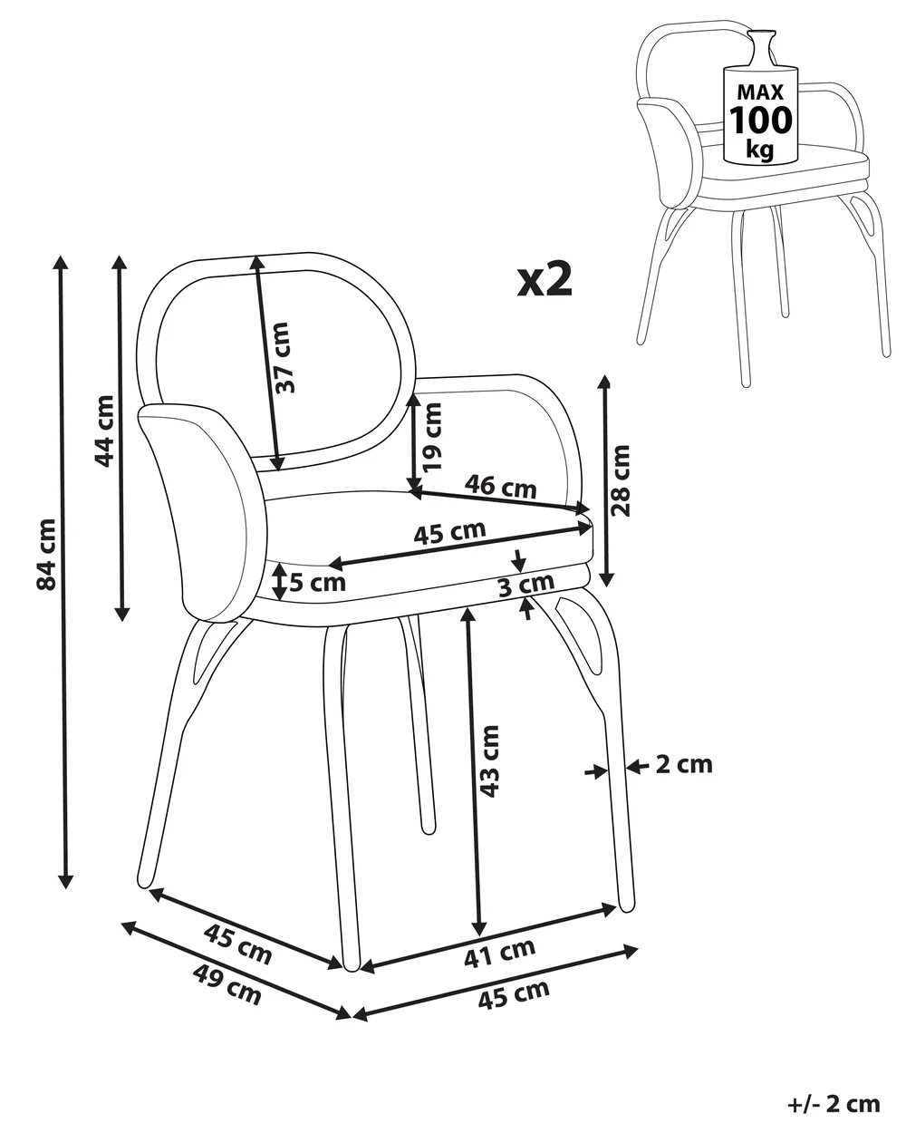 Set mit 2 Stühlen und Sitzkissen PRATELLO Polyrattan Naturfarben_868040