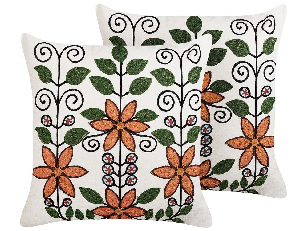 Set of 2 Decorative Cushions VELLORE 50 x 50 cm Cotton Multicolour Floral Pattern
