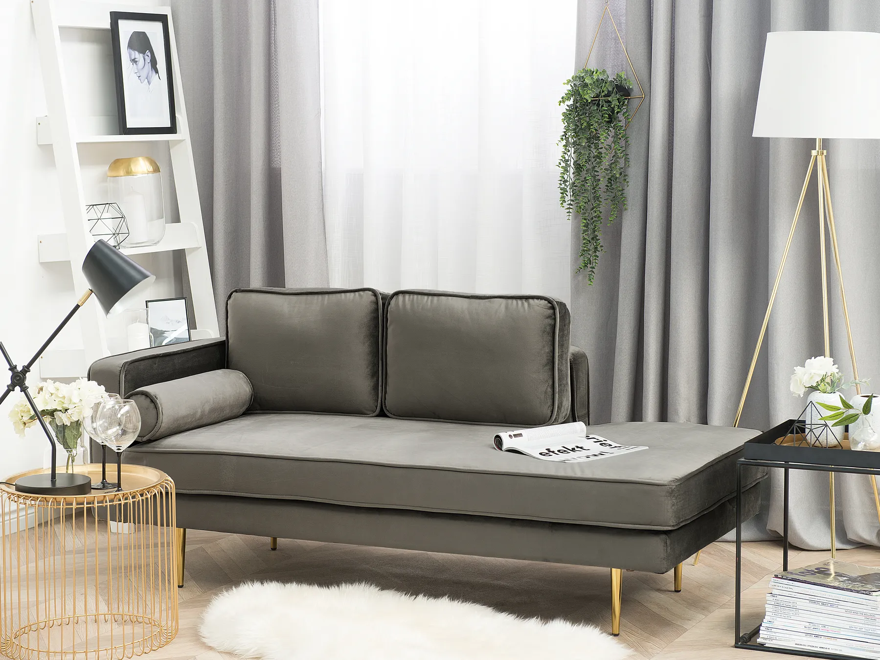 Linksseitige Chaiselongue MIRAMAS Samtstoff Taupe_739190