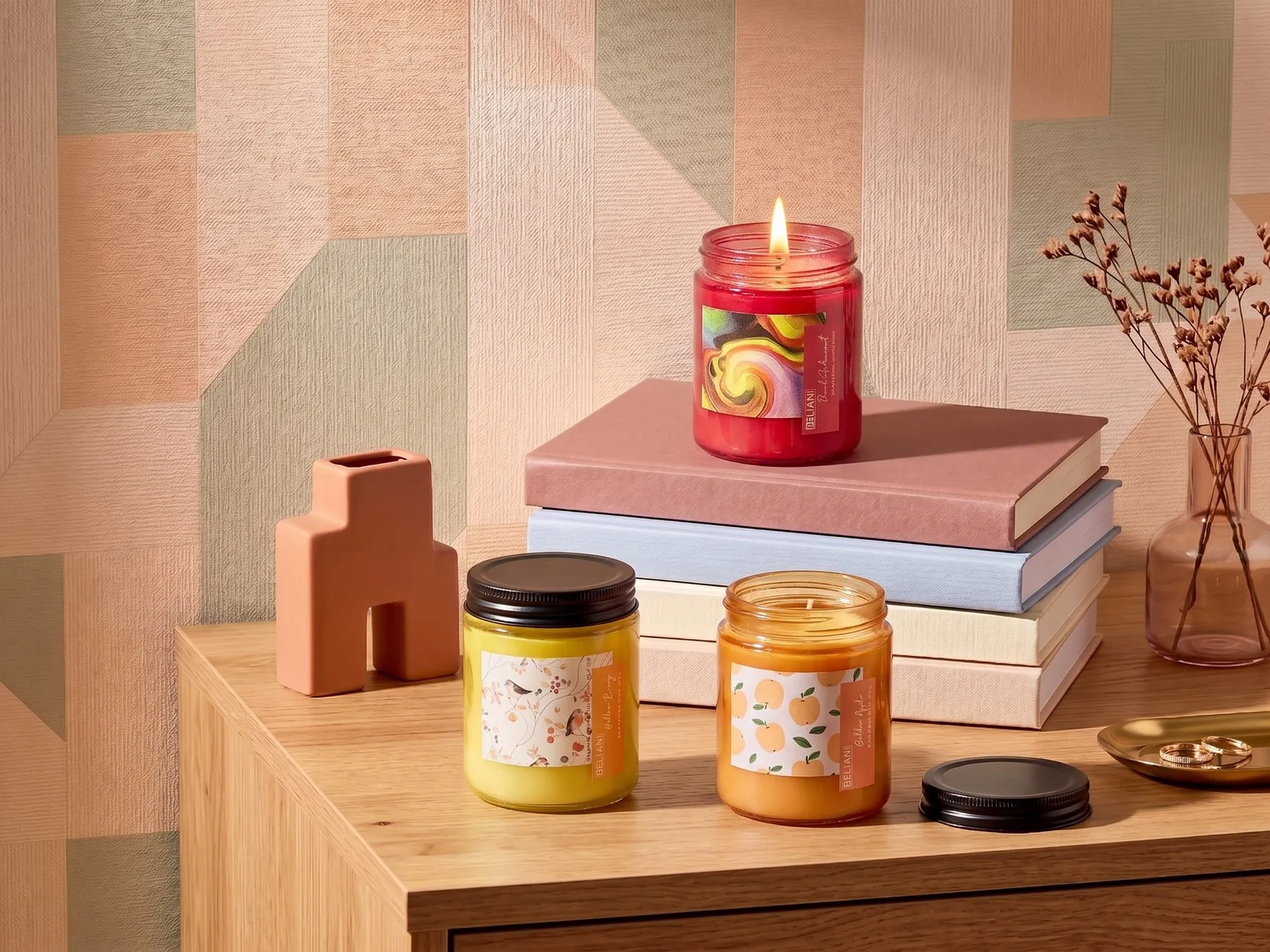Set of 3 Scented Candles FRUITY BLOOM Soy Wax Fruity Notes_874342