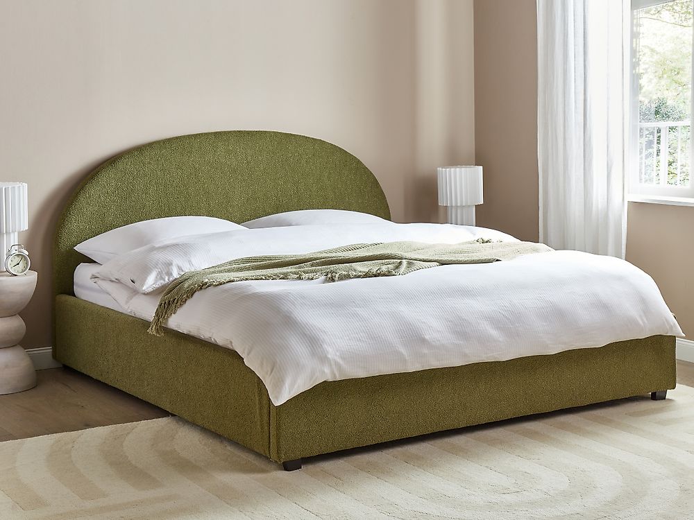 Bed met opbergruimte VAUCLUSE Bouclé Olijfgroen 180 x 200 cm