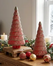 Set of 2 Figurines PURUVESI 31/36 cm Christmas Tree Red/ Green_1030007