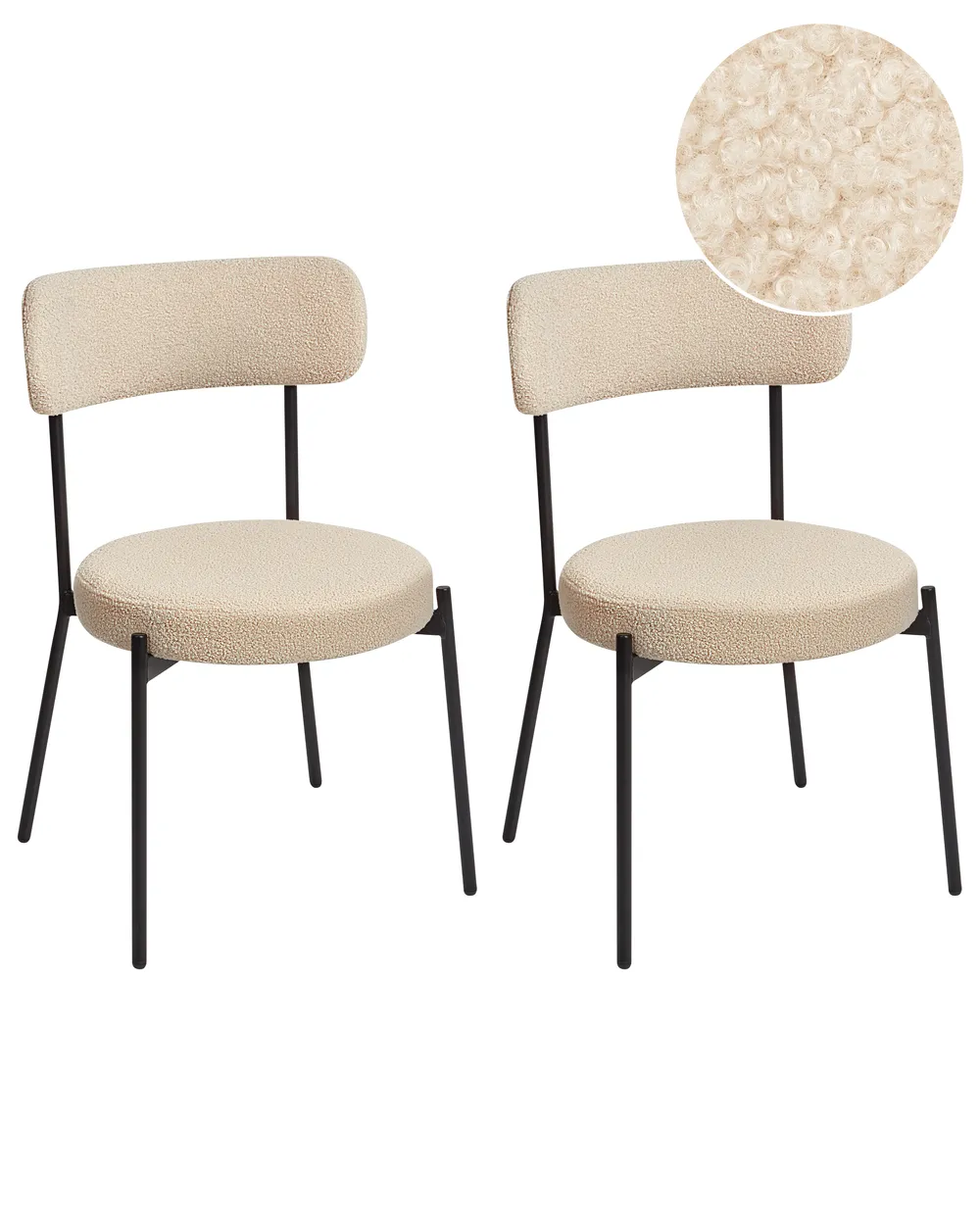Esszimmerstuhl 2er Set ALLISON Bouclé Hellbeige