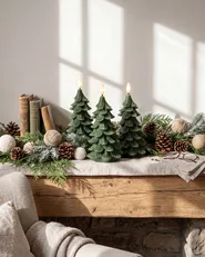 Set of 3 LED Candles VELOURA 16 cm Christmas Tree Green_1085093