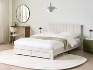 Krevet s ladicama LONZAC Samet Krem bijela 140 x 200 cm_1014765