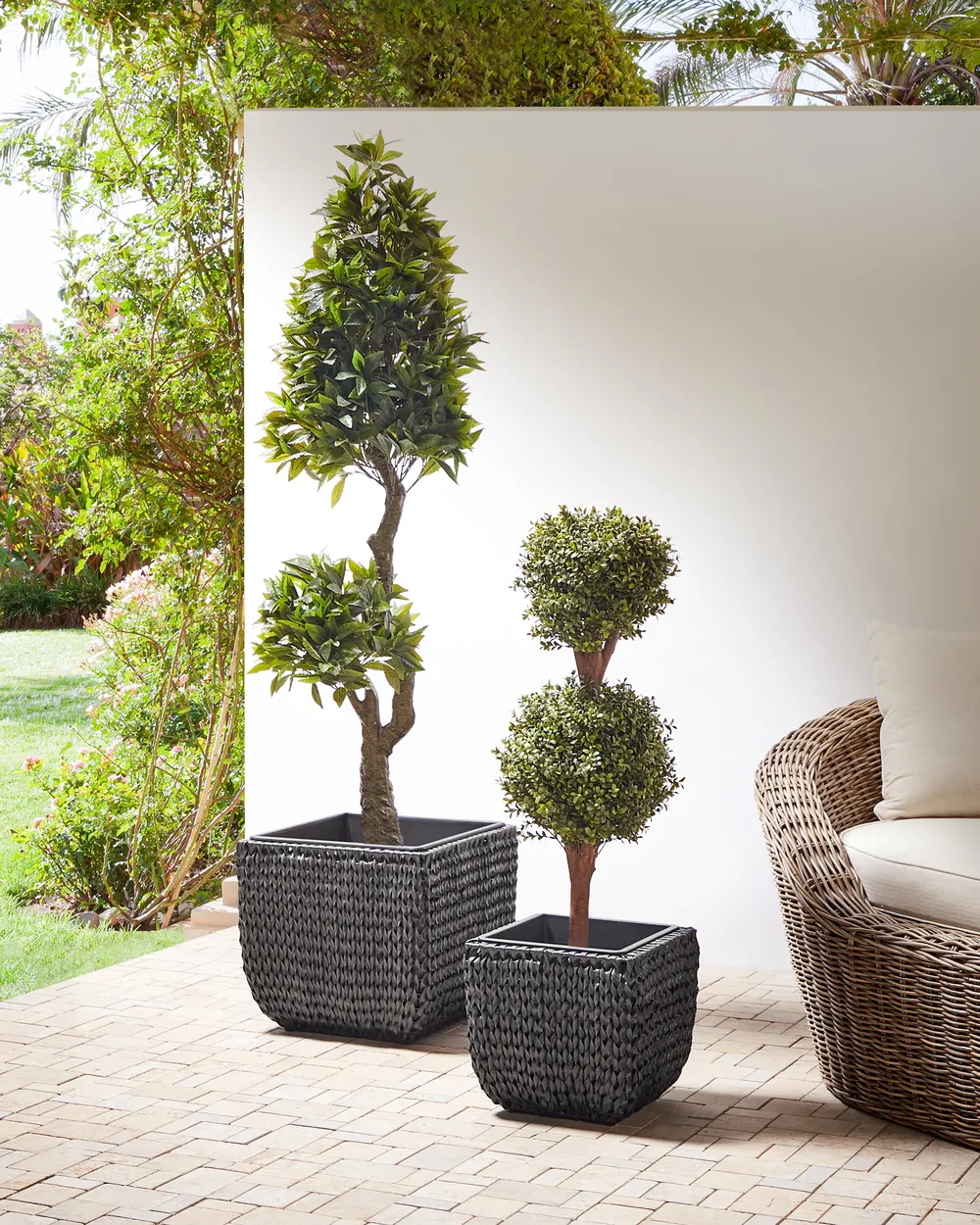 Set mit 2 Blumentöpfen BERBERIS 34/45 cm Polyrattan Schwarz