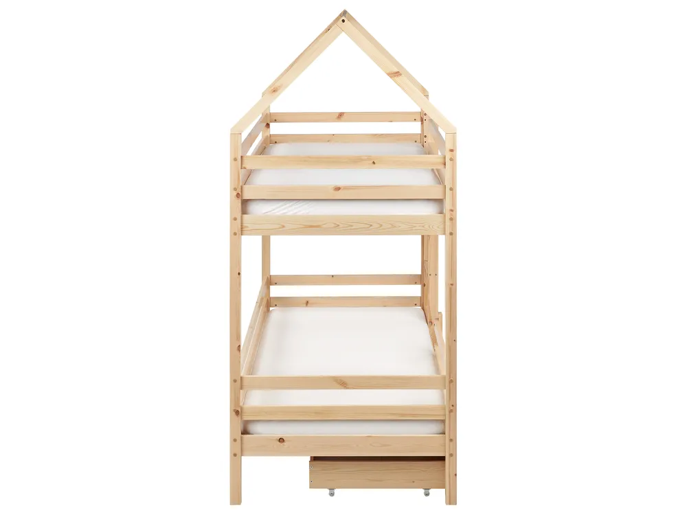 Hochbett mit Schubladen GIRGOLS Kiefernholz Hellbraun 90 x 200 cm mit Stauraum_967906