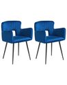 Esszimmerstuhl 2er Set SANILAC Samtstoff Marineblau